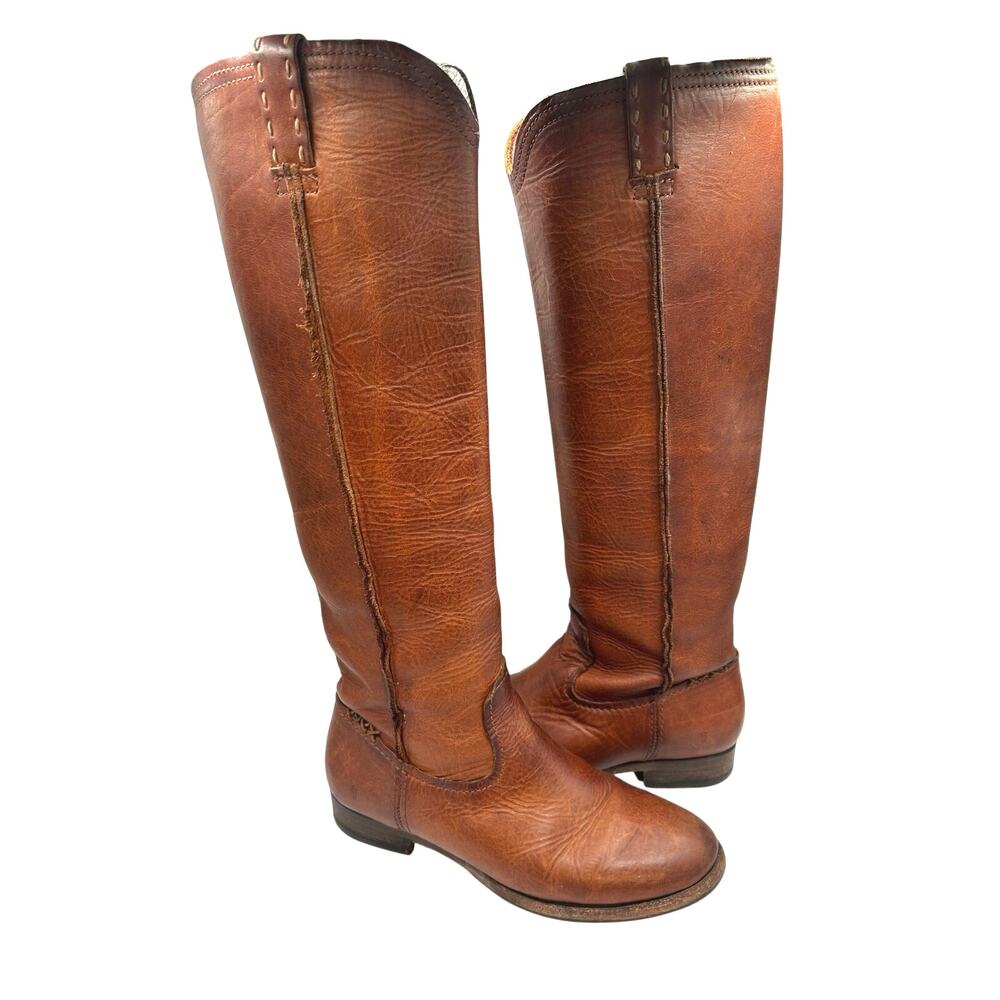 Frye Cara Knee High Tall Riding Women's 7 Boots Leather cognac brown CAMPUS